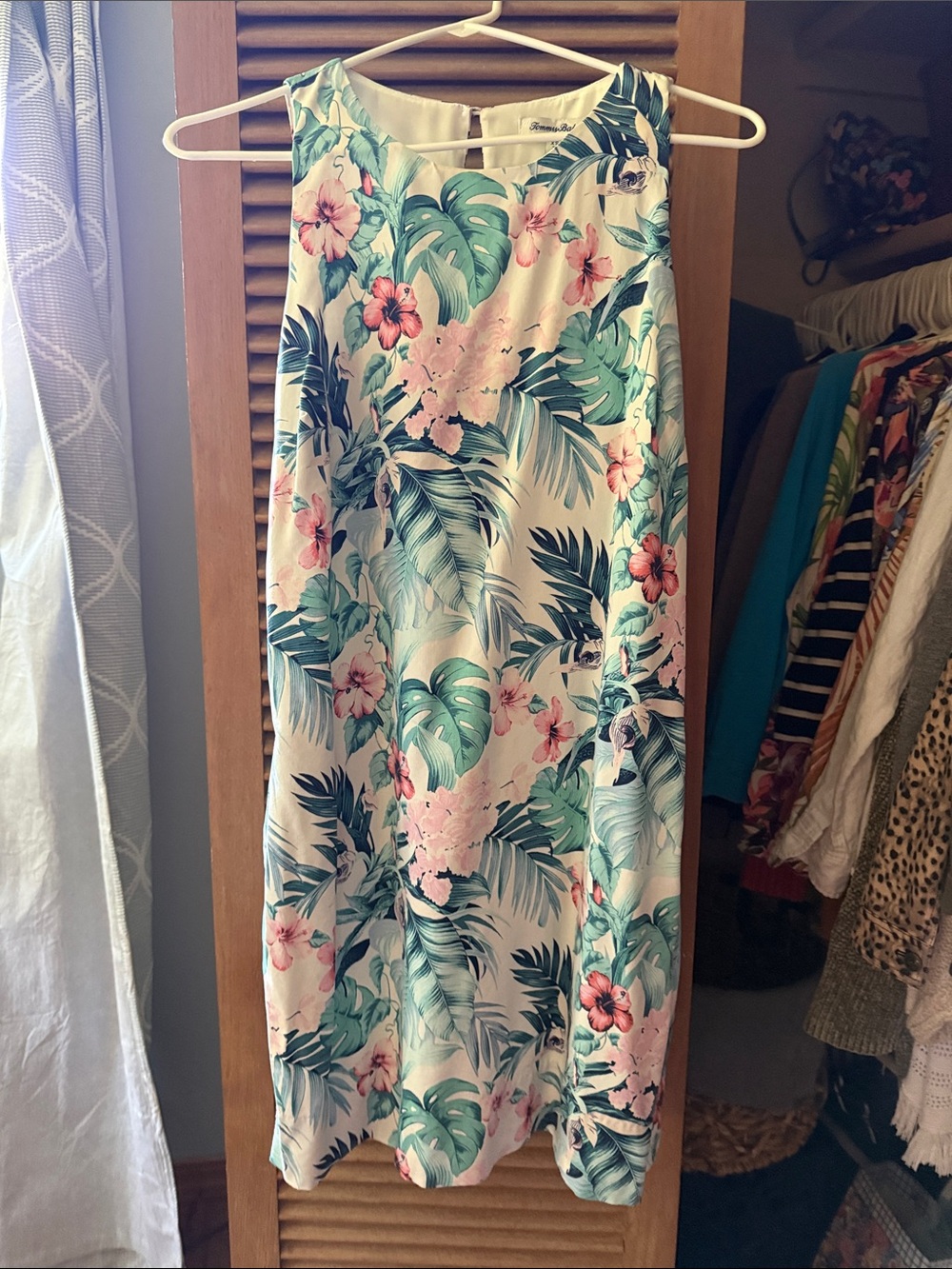 Tommy Bahama Sleeveless Tropical Floral dress White, Green & Pink
